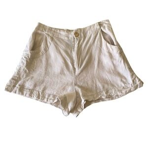 House of Harlow 1960 Oatmeal‎ Linen Blend High Waist Shorts Beige Womens Medium